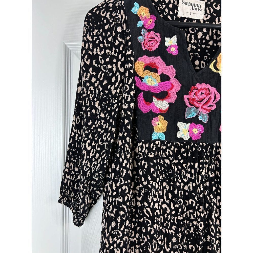 Savanna Jane Women Shirt Dress Black Size S Embroidered Animal Boho Swing E3 - Picture 8 of 12
